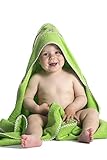ZOLLNER Baby Kapuzenbadetuch, Kapuzenhandtuch, 100x100 cm, Baumwolle, grün