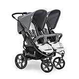 hauck Geschwisterwagen Roadster Duo SLX, Zwillingsbuggy ab Geburt bis 15 kg (ca. 3 Jahren) mit Liegefunktion, XL Korb, Einfach und Klein Zusammenklappbar, Große Räder (Grey/Silver)