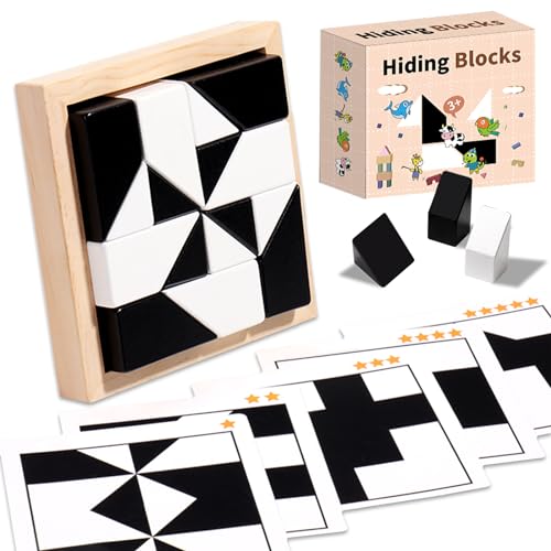 Montessori Spielzeug ab 3 4 5 Jahre,Geometrische Formen HolzPuzzles,Holzpuzzle für Kinder,Fördert räumliche Vorstellungskraft und logisches Denken,Holzwürfel Puzzle,Geschenk für Mädchen and Junge