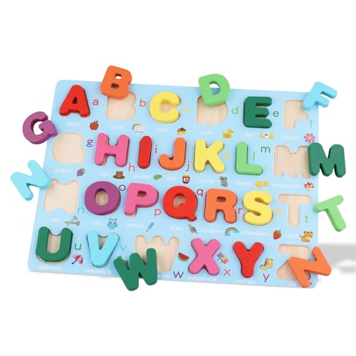 Buchstaben Puzzle Holz Kleinbuchstaben Pädagogisches Kleinkind-Buchstaben-Rätselbrett Holz Alphabet Puzzle ABC Vorschul-Lernspielzeug für Mädchen Jungen Kindergarten-Lerngeschenk