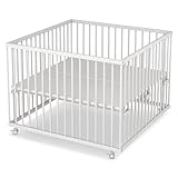 Sämann Laufstall Baby 100x100 cm | TÜV geprüft 2023 | stufenlos höhenverstellbar | Laufgitter Baby Premium | Babybett aus Holz | Krabbelgitter Komplettset weiß