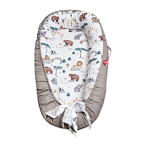 SONARIN Babynest babynestchen 100% Baumwolle,multifunktionales Kuschelnest für Babys,hypoallergen, mit Kissen, tragbar,Nestchen Reisebett für Babys und Säuglinge(Grau)