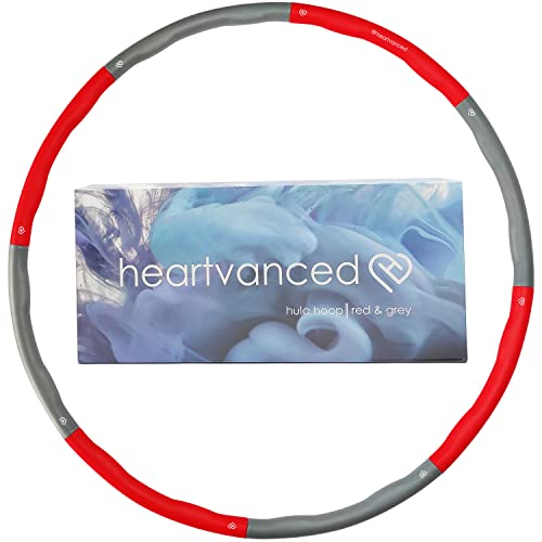 heartvanced® Hula Hoop Reifen für Erwachsene und Kinder 1,1 kg für Anfänger und Fortgeschrittene zum Abnehmen zerlegbar (1.1 kg 8-teilig, Rot + Grau)