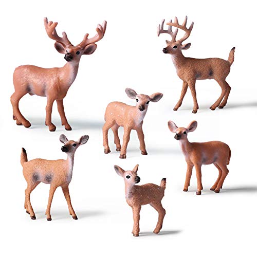 6Pcs Deer Figuren Ornamente Tierfiguren Sammlung Kunststoff Wildtier Lernparty begünstigt Spielzeug - Pädagogische Waldfarm Geburtstag Cupcake Topper für Kinder Handwerk Geschenk