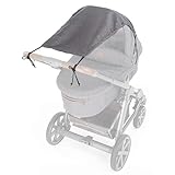 Zamboo Universal Sonnensegel DELUXE mit UV Schutz 50+ für Kinderwagen Babywanne - reißfester Baby Sonnenschutz mit Beschichtung und Rollo-Funktion - Melange Grau