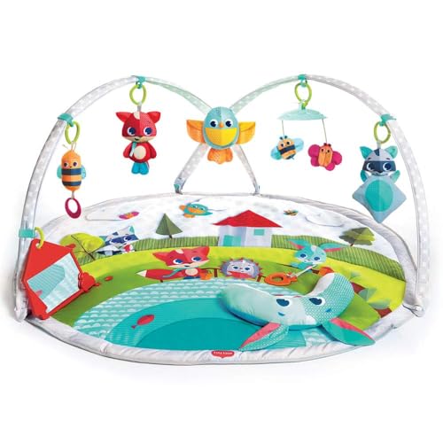 Tiny Love Dynamic Gymini, Spieldecke Baby, 0+ Monate, Spielmatte Baby, Spieldecke mit Spielbogen, Krabbeldecke mit lustigem Spielzeug-Rekorder, sowie Musik- & Lichteffekten, 100 x 90 cm, Meadow Days