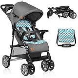 LIONELO Emma Plus Kinderwagen bis zu 15 kg, Kindersportwagen, leicht modern klein Buggy mit Liegeposition, zusammenklappbar, große Räder, großer Korb, Tasche Blue Scandi