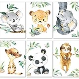 LALELU-Prints Abenteuerliche Safari: 6er Set Dschungel Elefant Kinderzimmer Poster - Deko für Jungen und Mädchen (Din A4 ohne Rahmen)
