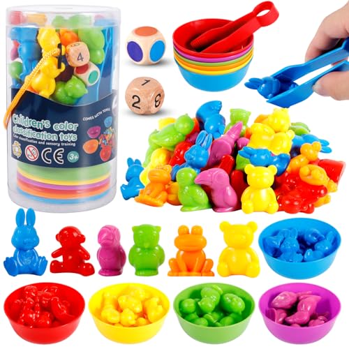 ZLPBAO Montessori Spielzeug Farben Lernen Ab 2 3 4 5 Jahre, 47 Stück Montessori Spielzeug 2 Jahre, Montessori Spielzeug Passenden Sortierbechern und Pinzetten für Kinder Mädchen Jungen Spielzeug