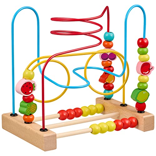 Balinco MOTORIKSCHLEIFE, Holzspielzeug Perlen Labyrinth mit Obstelementen & Perlenschieber. Baby Spielzeug 6 Monate