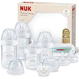 NUK Nature Sense Perfect Babyflaschen Starter Set | 0–18 Monate | 4 x Anti-Colic-Babyflaschen, Schnuller, Flaschenbürste & mehr | BPA-frei | grau & weiß | 9-teilig