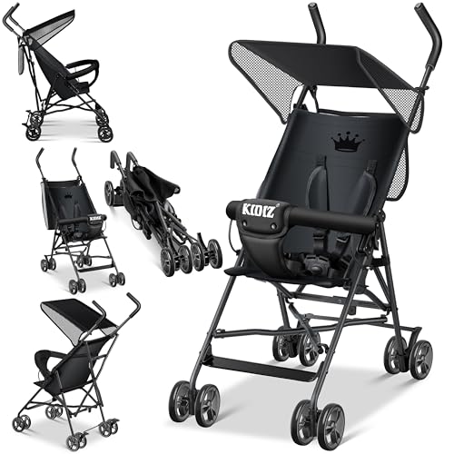 KIDIZ® Kinderwagen CITY Buggy Kinderbuggy klappbar Sportwagen Faltbar 360° 4-Zoll-Räder Inkl. Sonnen- und Regenverdeck zusammenklappbar 5-Punkt-Sicherheitsgurt ab 6 Monate, Schwarz