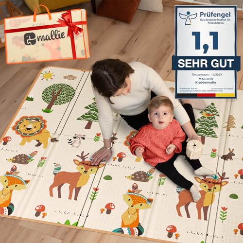 Mallie® Spielmatte Baby Faltbar Schadstoffrei [Patentierte Schutzschicht] Krabbeldecke Baby, Krabbelmatte Baby und Spieldecke Baby, Spielmatte Kinder I Schaumstoffmatte, Baby Matte oder Puzzlematte