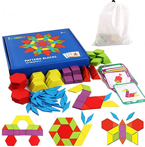 Tangram Kinder Geometrische Formen HolzPuzzles - Montessori Spielzeug Puzzle mit 155 geometrischen Formen und 24 Designkarten Geeignet für 3 4 5 6 7 Jahr Kinder Pädagogisches Spielzeug Geschenk