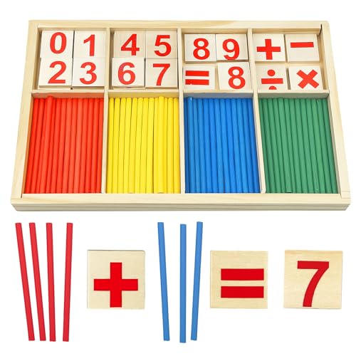 Baxcdyswe Montessori Mathe Spielzeug, Mathematisches Spielzeug Holz, Zahlen Lernen Rechenhilfe, Rechenstäbchen, Zahlenlernspiel, 1 Klasse Pädagogisches Mathe-Spielzeug für Kinder ab 3 4 5 6 Jahre