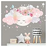 Little Deco Wandsticker Mond & Wolken I Weiß/Rosa L - 60 x 31 cm (BxH) I Kinderzimmer Wandtattoo Mädchen Baby Deko Zimmer DL246-1-L